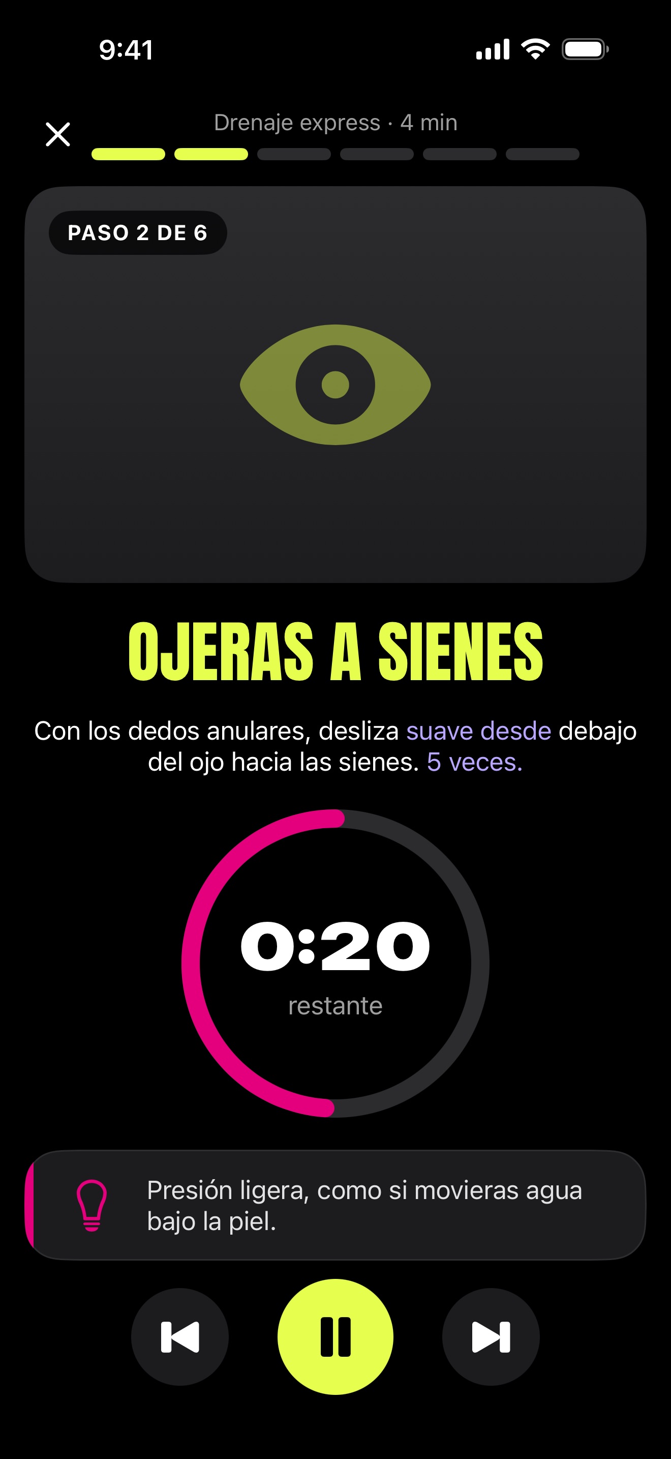 Reproductor de rutina: paso 2 de 6 de Drenaje express con temporizador.